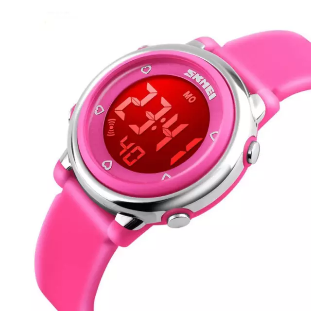 5atm Waterproof Children Kids Girls Boys Digital Stopwatch Wristwatch Gift Pink