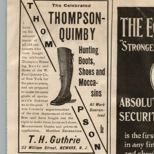 1890s-1910s Print Ad Thompson Quimby Boots Shoes Guthrie, Schlitz, Lynch Watches
