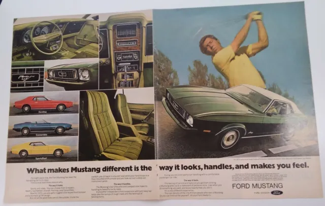 Ford Print Ad Original Rare Vtg 1970s Mustang Grande Interior Golf Green