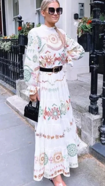 sachin and babi light blue dress ZARA WOMAN OYSTER White Embroidered Floral Maxi Dress Bnwt Size L £79.99
