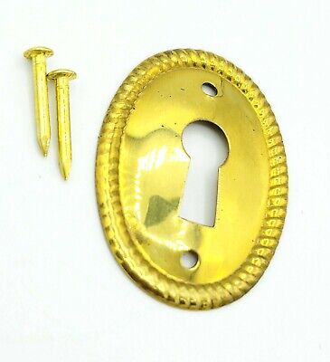 Brass Escutcheon Keyhole Oval Skeleton Key 1 1/2" x 1 1/8" w/ nails 3