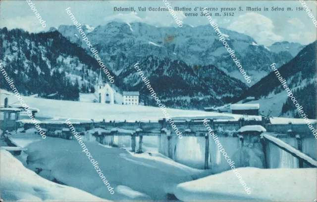 cm281 cartolina dolomiti val gardena inverno presso s.maria in selva bolzano