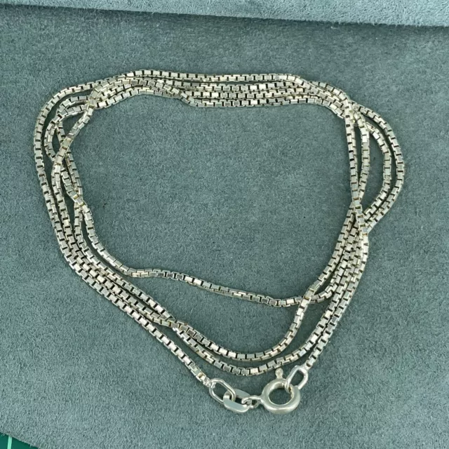 835 Silver Chain Necklace Box Link Long Unisex 27.5” 1mm 6.4g