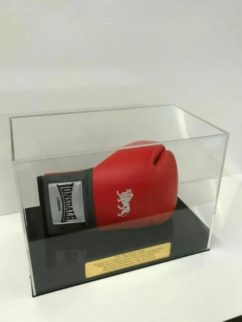 Boxing glove Display Case Landscape Personalised on Silver or Gold Mirror.