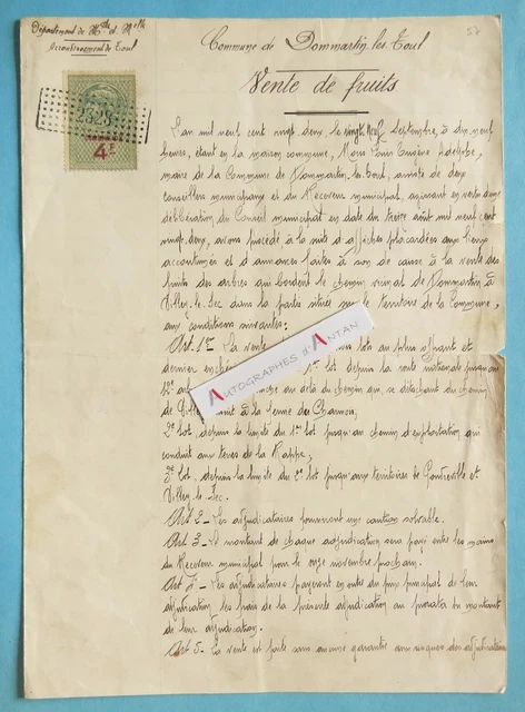 DOMMARTIN LES TOUL document 1922 Sale of fruit farm des charmois Meurthe & M