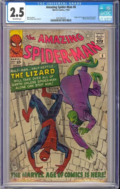 Amazing Spider-Man #6 Origin & 1st App. Lizard Silver Age Marvel 1963 CGC 2.5