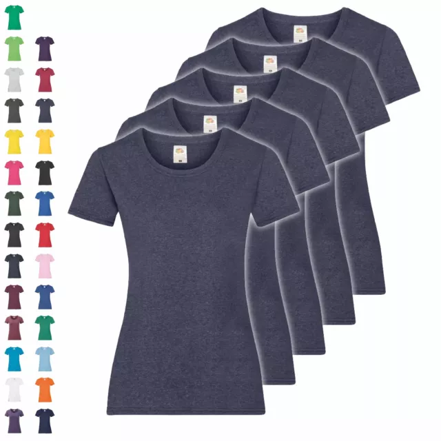 5er Pack Fruit of the Loom Valueweight T Lady-Fit Damen T-Shirts Set 5 NEU
