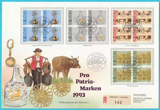 Schweiz 1993 FDC Sonderstempel MiNr. 1502-1505 Volkskunst 4er Block Pro Patria