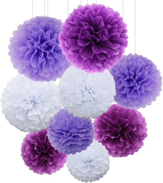 16x Lila Stoff Papier Bommel Blumenkugeln Hochzeit Party Dekoration Bommel 2