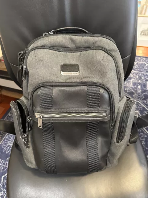 Used Tumi Alpha Bravo Nellis Backpack Black Gray Leather Nylon 232681AT2