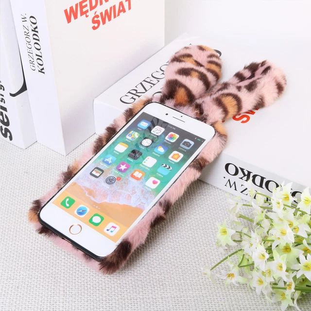 Peluche Lapin Téléphone Cas De Mode Strass Hiver Garder Chaud 4