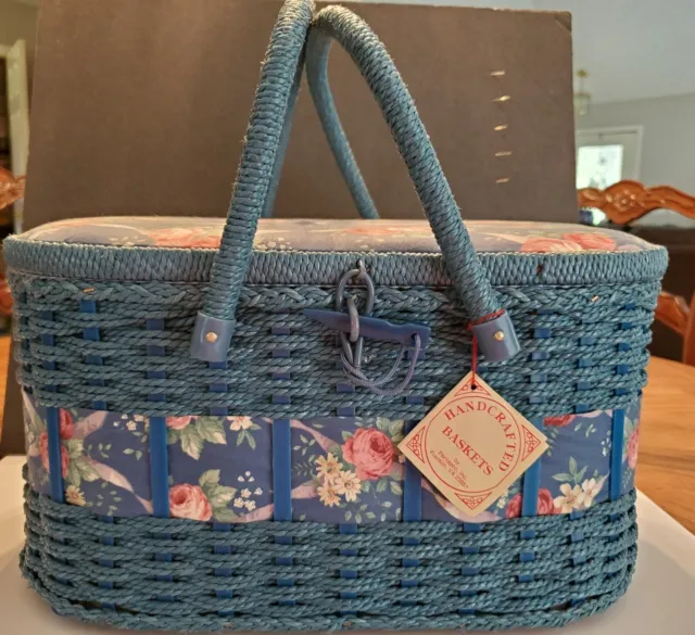 Vintage Sewing Basket Wicker and Floral Cloth