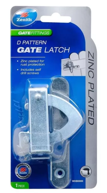 Zenith Zinc Plated D Pattern Gate Latch 100mm Includes Self Drill Screws