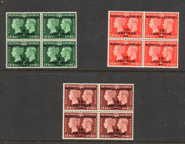 Br. Commonwealth. Morocco Agencies - 1940 KGVI Centenary -  (3v) U/M Blocks of 4