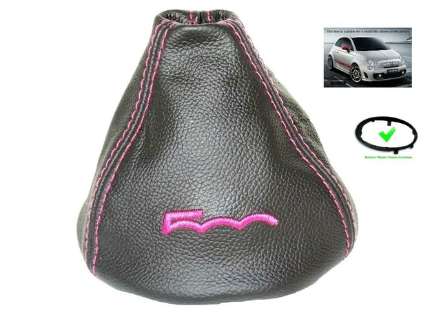 Soufflet De Levier De Vitesse En Cuir Noir Pour Fiat 500 - Avec Broderie 500 Blanche Et Cadre