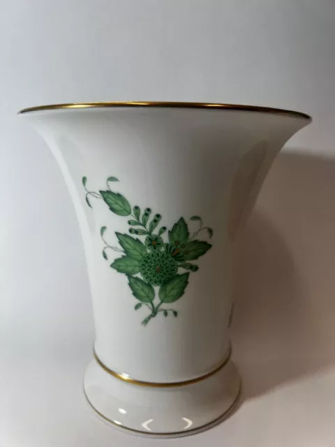 Herend Hungary Porcelain 6437 Wide Vase With Green Flowers