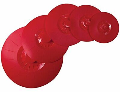 Set of 5 Red Silicone Bowl Lids Reusable Suction Seal Covers for Bowls and Pots
