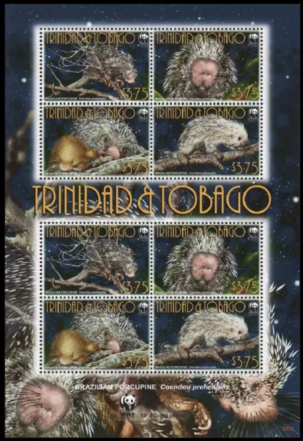 Trinidad and Tobago WWF Brazilian Porcupine Sheetlet of 2 sets 2008 MNH