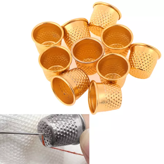 10Pcs Gold Finger Thimble Sewing Grip Finger Metal Shield Protector Pin Needl SS