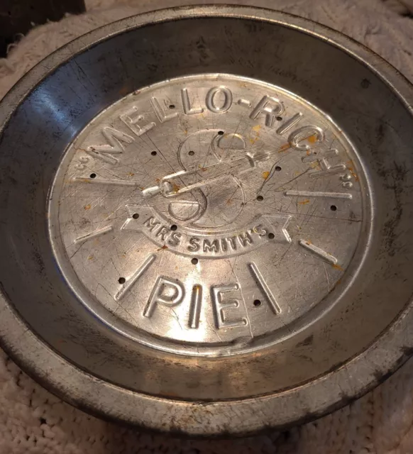 Vintage Mrs. Smith's Mello-Rich Pie 9 1/2" Tin Pan Plate Advertising Embossed