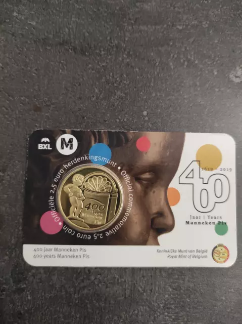 Coincard 2,5 Euro 2019 Belgique Coin 400 ans Manneken Pis Version Flamande