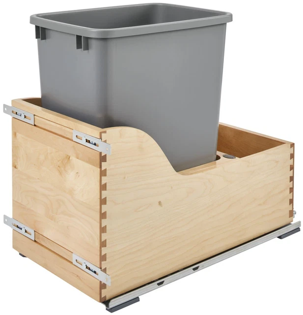 Rev-A-Shelf 4WCSC-1535DM-1 4WCSC Bottom Mount Single Bin Trash - Natural Wood
