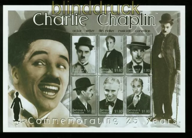 Antigua und Barbuda Mi # 3791/96 postfrischer Kleinbogen Charlie Chaplin (35532)