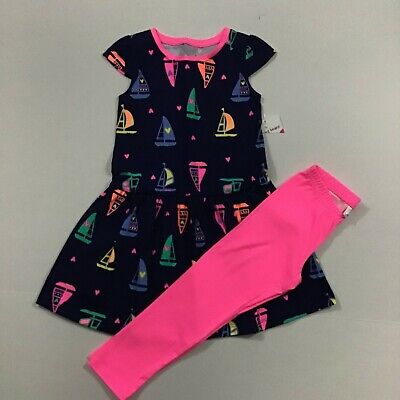 Jumping Beans NWT Girl Size 4 Outfit 2 Piece Set Dress Long Leggings Sailboat