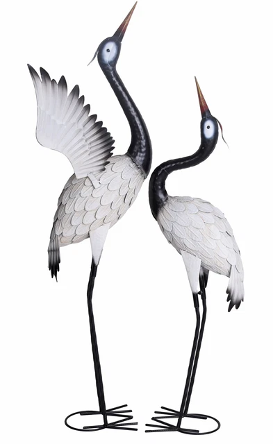 2ER SET METALL Kranich Paar Gartenfigur Metall Reiher Metallvogel