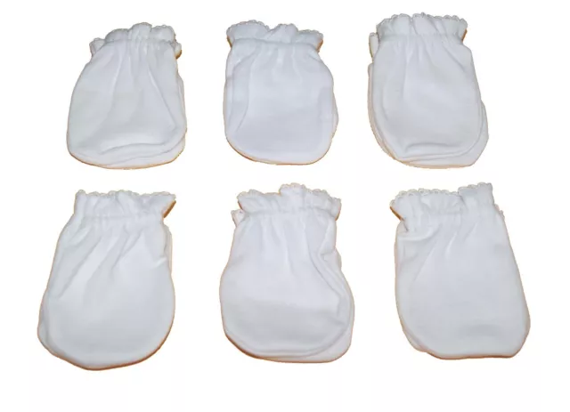 Solid White - 6 Pairs Cotton Newborn Baby/infant No Scratch Mittens Gloves