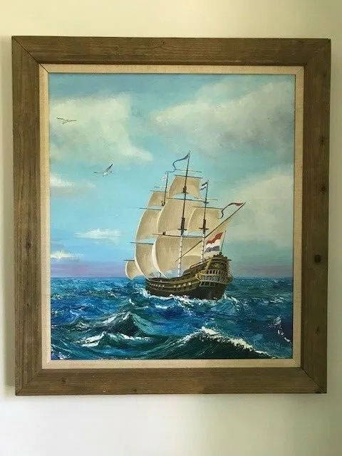 Original Custom Oil Painting on Canvas Nautical - Clipper Ship - Signed & Dated