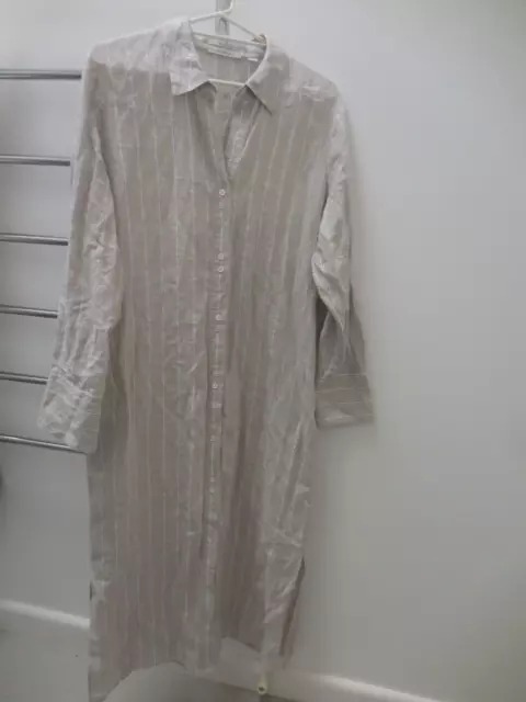 Trenery Country Road Taupe +  Stripe French Linen Maxi Shirt Dress E/C 16