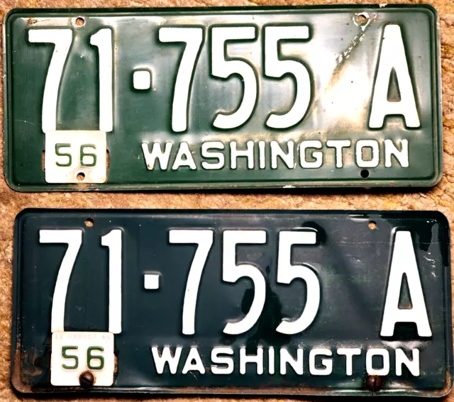 Pair 1954-1957 State of WASHINGTON License Plate w/56 Metal Tags 71-755A