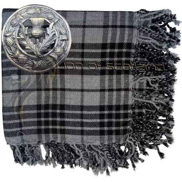 "Orologio Highland Kilt Fly Quadri Grigio Tartan 48""x48"" Spilla Cardo Antico 3"