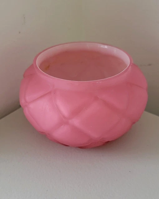 Antique Pink Quilted Cased Glass Vanity Jar Missing Sterling or Silver Plate Lid