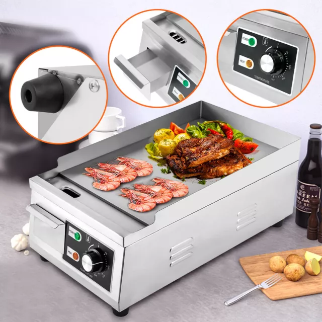 Stainless Steel Electric Griddle Grill BBQ Hot Plate Commercial Countertop 2000W