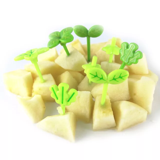 8pcs Fruit Fork Toothpick Leaves  Lunch Box Bento Salad Tiny Fork Cake For Kids