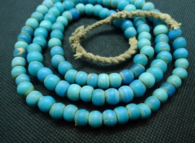72cm Perle Verre Collier Ancien Bijou Antique Burmese Glass Trade Beads Necklace