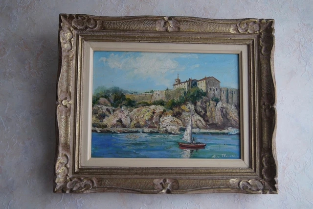 Cadre Ancien Avec Peinture Sur Toile - Paysage Campagne Signé à Restaurer (A1)