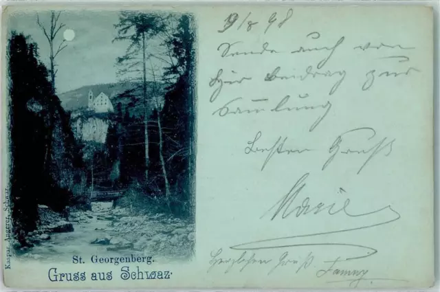10295787 - Schwaz Gruss aus - Mondschein , St. Georgenberg 1898