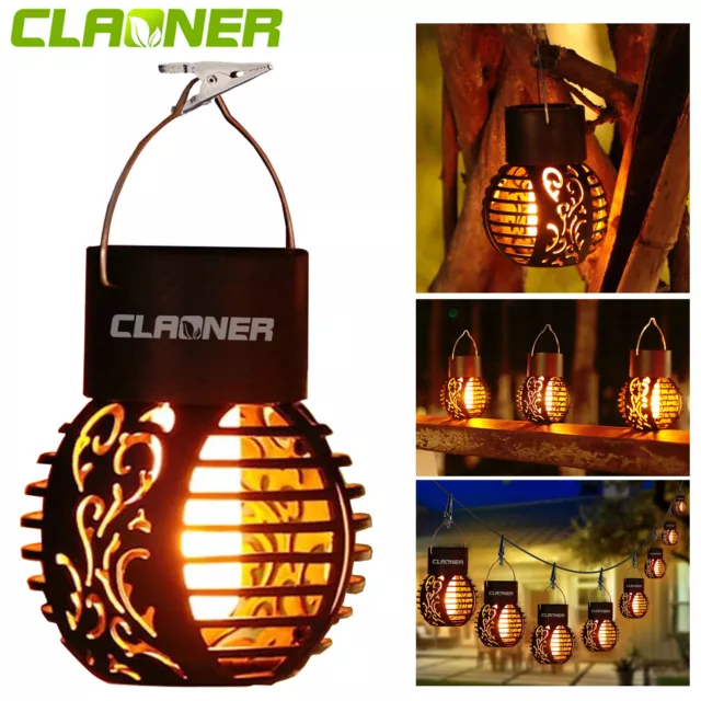 CLAONER 6LED Solar Hang Light Flickering Flame Lantern Outdoor Garden Decor Lamp