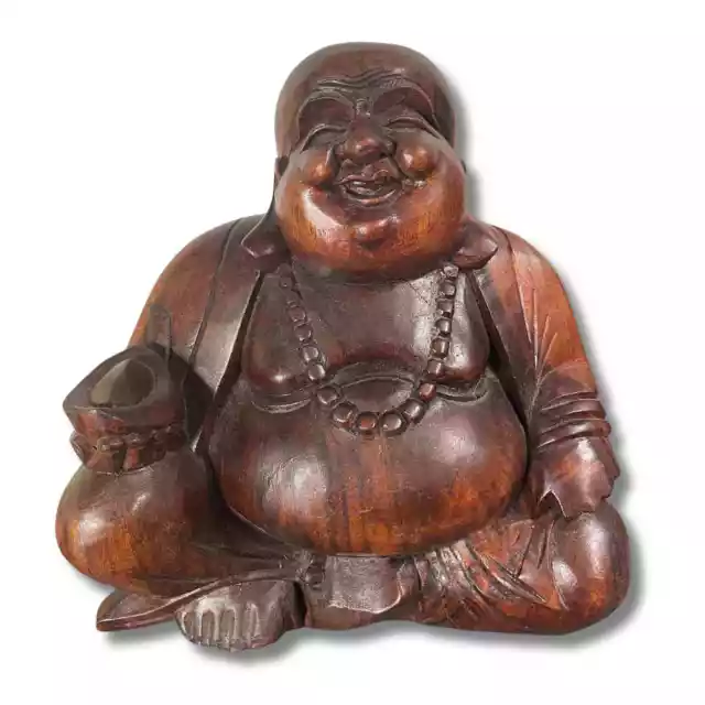 Reichtums Buddha Figur 42cm groß Glück Happy Budai Holz Statue AsienLifeStyle