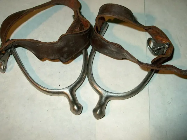 Vintage Star Steel Silver Spurs With Leather Straps