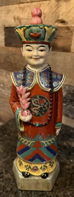 Handsome Vintage Porcelain Chinese Qing Dynasty Emperor Figure 14” Statue