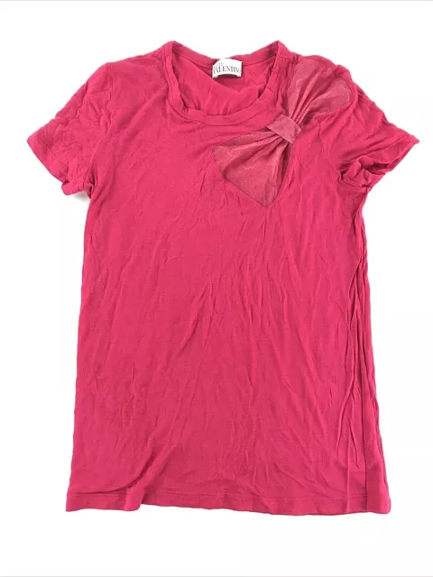 Red Valentino Womens T Shirt Pink With Mesh Bow Cap Sleeve No Size