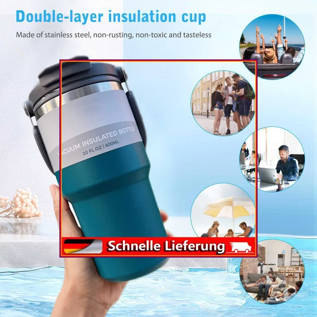 Taza de café termo viaje de gran capacidad, coche de bebida doble (azul, 6