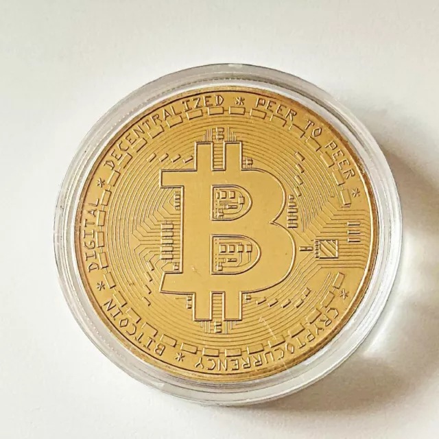 Commemorative Token Cryptocurrency Bitcoin Gold Symbol Pickaxe IN Back. Souvenir