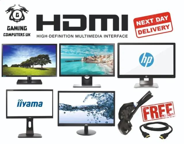 Hdmi 22" Inch Fhd Monitor Pc Gaming Cctv Mixed Brands Dell Iiyama Hp Samsung Lg