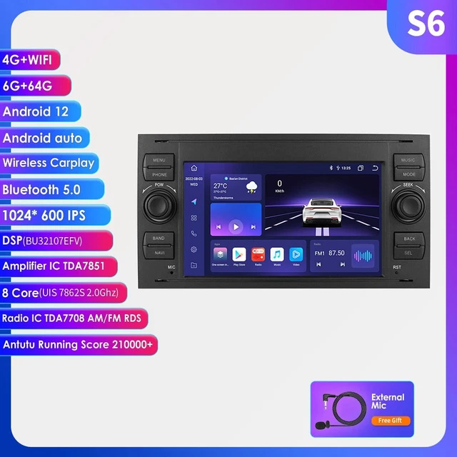 Produktbild von 2+64GB Android 13 Autoradio Mit Navi Für Ford Focus/C-Max/S-Max/Galaxy/ Fusion/Transit Connect Mit Carplay Android Auto, 7 Zoll Touchscreen Radio Mit Mirrorlink Bluetooth WiFi GPS FM/RDS EQ SWC