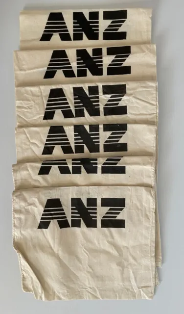 Vintage Old ANZ Bank Cloth Calico Coin Cash Bags x 6 old ANZ Logo